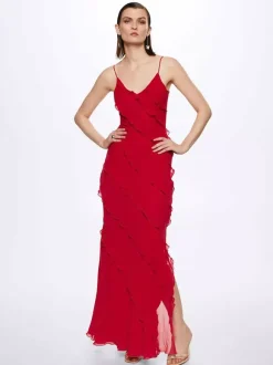 Party Dress Maxi Black Straps Neck Ruffles Sleeveless Backless Elegant Semi Formal Dress