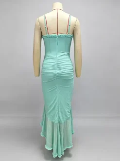 Party Dress Maxi Black Straps Neck Sleeveless Clothes Sexy Semi Formal Dress