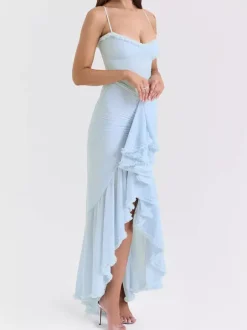 Party Dress Maxi Black Straps Neck Sleeveless Clothes Sexy Semi Formal Dress
