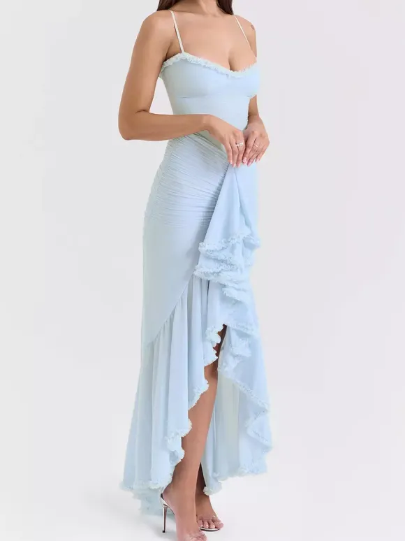 Party Dress Maxi Black Straps Neck Sleeveless Clothes Sexy Semi Formal Dress