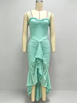 Party Dress Maxi Black Straps Neck Sleeveless Clothes Sexy Semi Formal Dress