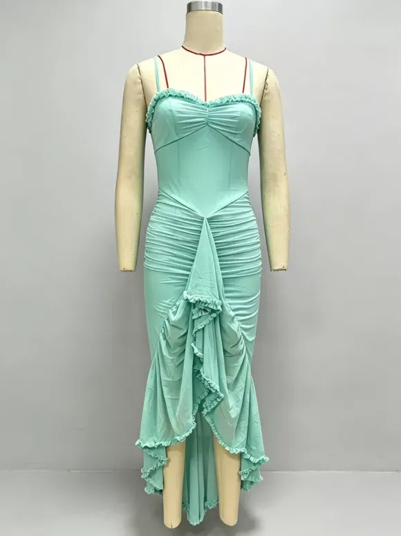 Party Dress Maxi Black Straps Neck Sleeveless Clothes Sexy Semi Formal Dress