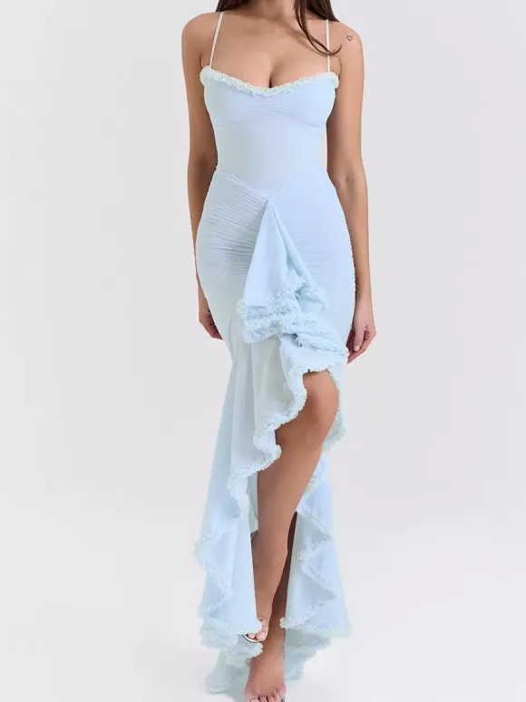 Party Dress Maxi Black Straps Neck Sleeveless Clothes Sexy Semi Formal Dress