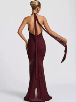 Party Dress Maxi Black V-Neck Pleated Sleeveless Sexy Semi Formal Dress