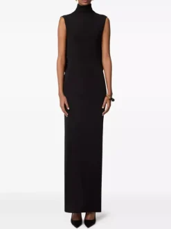 Party Dress Maxi Bronze High Collar Sleeveless Slim Fit Bodycon Sexy Semi Formal Dress