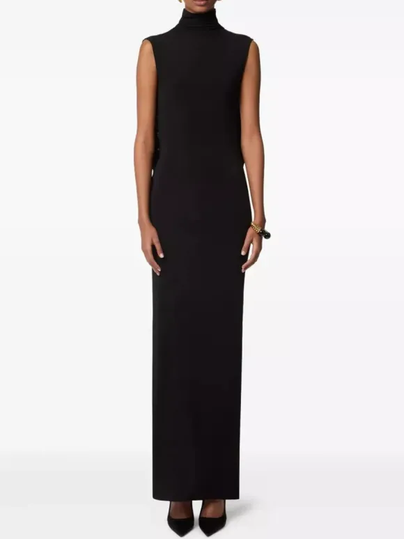 Party Dress Maxi Bronze High Collar Sleeveless Slim Fit Bodycon Sexy Semi Formal Dress