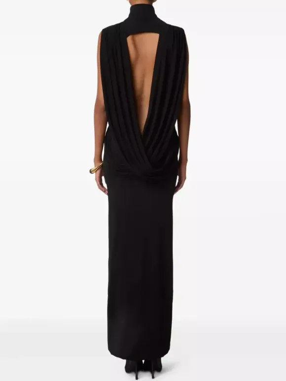 Party Dress Maxi Bronze High Collar Sleeveless Slim Fit Bodycon Sexy Semi Formal Dress