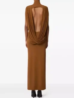Party Dress Maxi Bronze High Collar Sleeveless Slim Fit Bodycon Sexy Semi Formal Dress