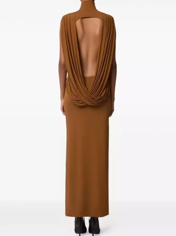 Party Dress Maxi Bronze High Collar Sleeveless Slim Fit Bodycon Sexy Semi Formal Dress