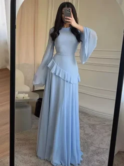 Party Dress Maxi Burgundy Jewel Neck Lace Up Long Sleeves Flared Sleeves Sexy Dress