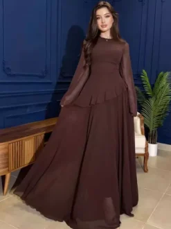 Party Dress Maxi Burgundy Jewel Neck Lace Up Long Sleeves Flared Sleeves Sexy Dress