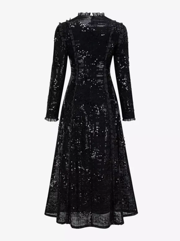 Party Dress Maxi Champagne Stand Collar Sequins Long Sleeves Elegant Semi Formal Dress