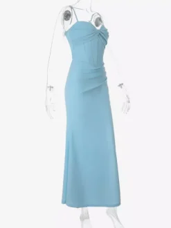 Party Dress Maxi Dresses Light Sky Blue Straps Neck High Slit Sexy Mermaid Dress