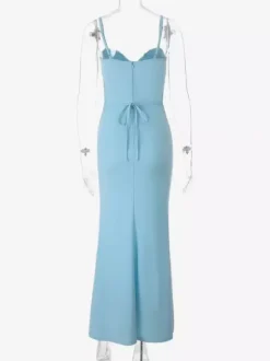 Party Dress Maxi Dresses Light Sky Blue Straps Neck High Slit Sexy Mermaid Dress