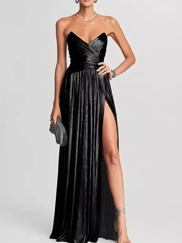 Party Dress Maxi Gold Sleeveless Backless Sexy Semi Formal Gown