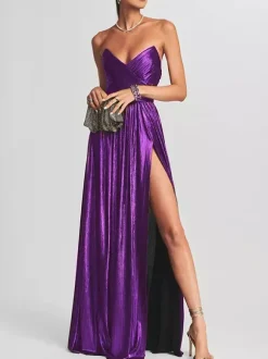Party Dress Maxi Gold Sleeveless Backless Sexy Semi Formal Gown