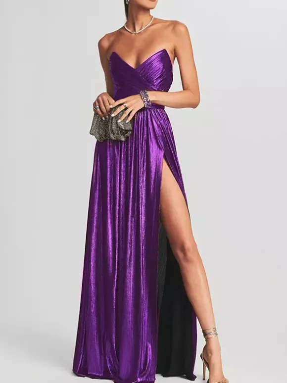 Party Dress Maxi Gold Sleeveless Backless Sexy Semi Formal Gown