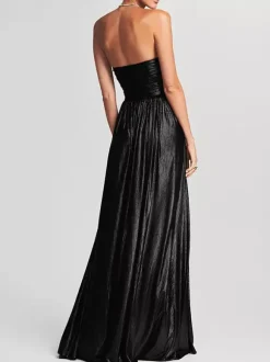 Party Dress Maxi Gold Sleeveless Backless Sexy Semi Formal Gown