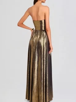 Party Dress Maxi Gold Sleeveless Backless Sexy Semi Formal Gown