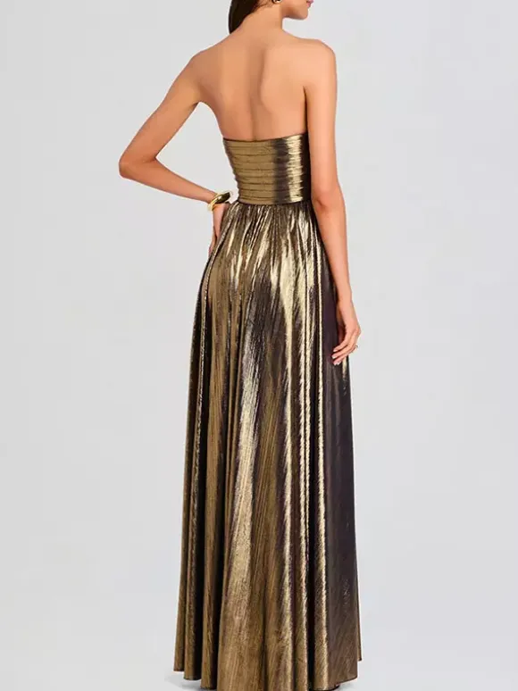 Party Dress Maxi Gold Sleeveless Backless Sexy Semi Formal Gown