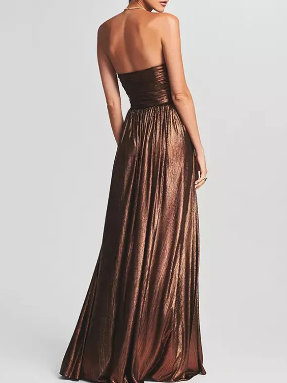 Party Dress Maxi Gold Sleeveless Backless Sexy Semi Formal Gown
