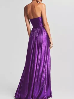 Party Dress Maxi Gold Sleeveless Backless Sexy Semi Formal Gown