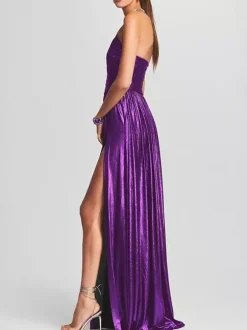 Party Dress Maxi Gold Sleeveless Backless Sexy Semi Formal Gown