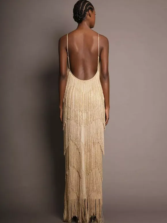 Party Dress Maxi Gold V-Neck Sleeveless Open Shoulder Sexy Semi Formal Summer Dress