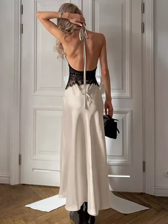 Party Dress Maxi Khaki Halter Cut Out Clothes Sexy Semi Formal Dress