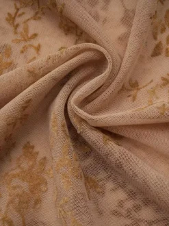 Party Dress Maxi Light Apricot Stand Collar Pleated Short Sleeves Printed Dress
