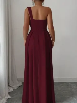 Party Dress Maxi Light Sky Blue One-Shoulder Flowers Sleeveless Asymmetrical Sweet Semi Formal Dress