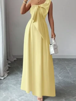 Party Dress Maxi Light Sky Blue One-Shoulder Flowers Sleeveless Asymmetrical Sweet Semi Formal Dress