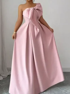 Party Dress Maxi Light Sky Blue One-Shoulder Flowers Sleeveless Asymmetrical Sweet Semi Formal Dress