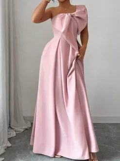Party Dress Maxi Light Sky Blue One-Shoulder Flowers Sleeveless Asymmetrical Sweet Semi Formal Dress