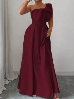 Party Dress Maxi Light Sky Blue One-Shoulder Flowers Sleeveless Asymmetrical Sweet Semi Formal Dress