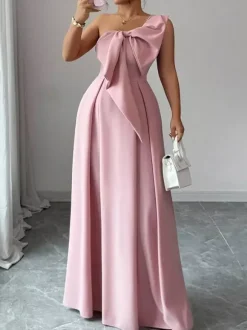 Party Dress Maxi Light Sky Blue One-Shoulder Flowers Sleeveless Asymmetrical Sweet Semi Formal Dress