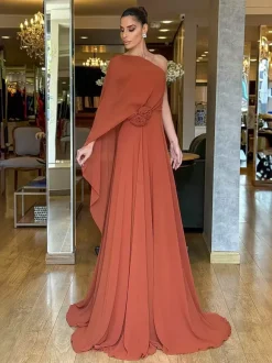 Party Dress Maxi Orange One-Shoulder Sleeveless Clothes Retro Semi Formal Summer Dress
