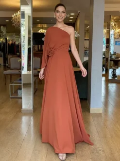 Party Dress Maxi Orange One-Shoulder Sleeveless Clothes Retro Semi Formal Summer Dress
