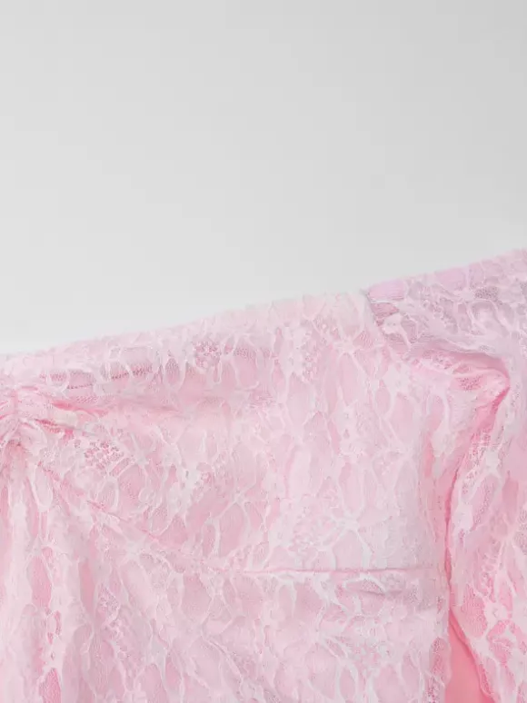 Party Dress Maxi Pink Off-The-Shoulder Lace Long Sleeves Pleated Chic Semi Formal Dress