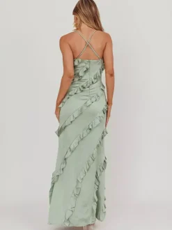 Party Dress Maxi Pink Straps Neck Ruffles Sleeveless Casual Semi Formal Summer Dress