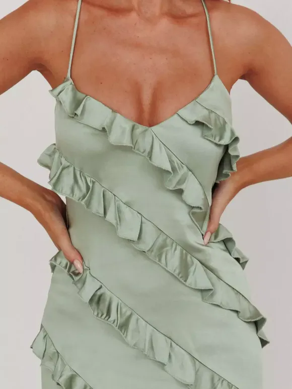 Party Dress Maxi Pink Straps Neck Ruffles Sleeveless Casual Semi Formal Summer Dress