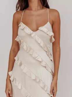 Party Dress Maxi Pink Straps Neck Ruffles Sleeveless Casual Semi Formal Summer Dress