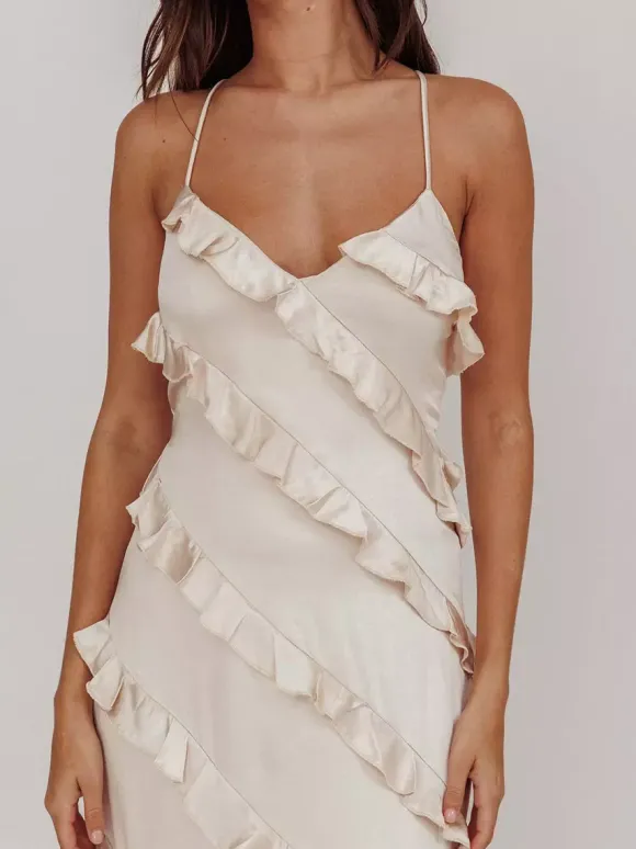 Party Dress Maxi Pink Straps Neck Ruffles Sleeveless Casual Semi Formal Summer Dress