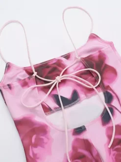 Party Dress Maxi Pink Straps Neck Sleeveless Printed Clothes Casual Semi Formal Dress