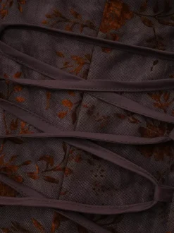 Party Dress Maxi Stand Collar Long Sleeves Floral Print Long Flared Sleeves Deep Brown Gown