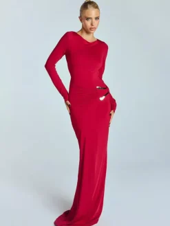 Party Dress Maxi White Jewel Neck Long Sleeves Sexy Semi Formal Dress