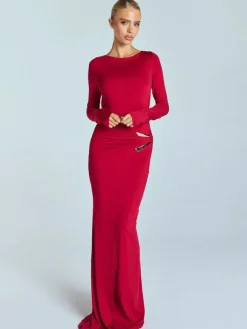Party Dress Maxi White Jewel Neck Long Sleeves Sexy Semi Formal Dress