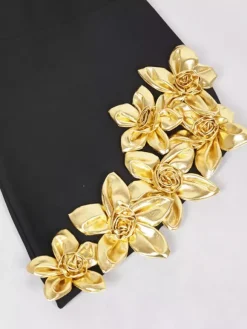 Party Dress Mini Black U-Neck Flowers Long Sleeves Sexy Semi Formal Dress