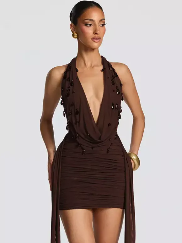 Party Dress Mini Black V-Neck Lace Up Sleeveless Backless Sexy Semi Formal Dress