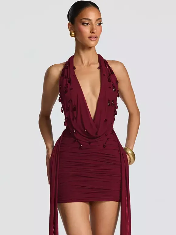 Party Dress Mini Black V-Neck Lace Up Sleeveless Backless Sexy Semi Formal Dress
